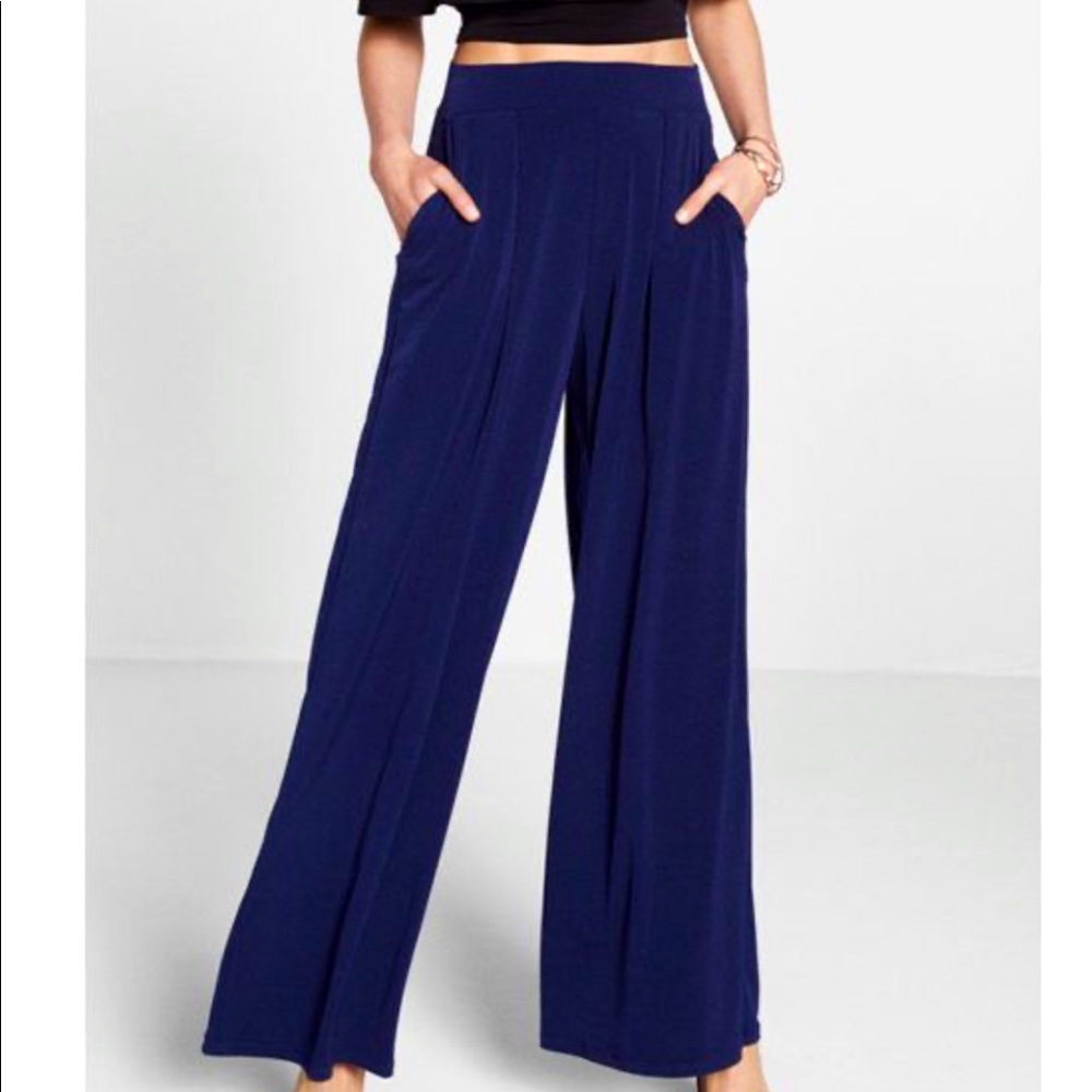 EXPRESS NAVY BLUE Wide leg high waisted jersey pants